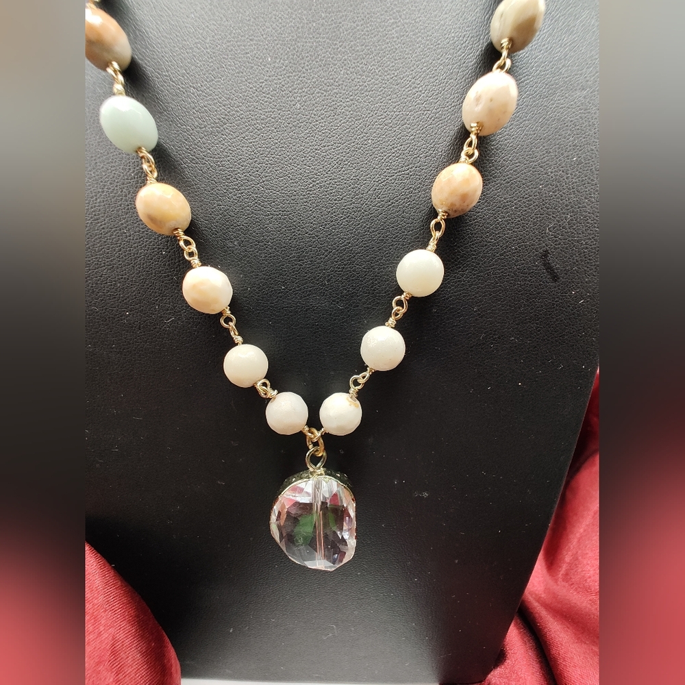Vintage Gold Tone Chain Link Stone & Crystal Necklace Screw Back Crystal Earring - Picture 2 of 8